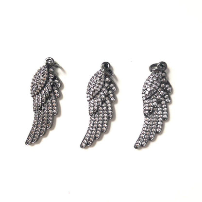 10pcs/lot 33*10mm CZ Paved Wing Charms Black CZ Paved Charms On Sale Wings Charms Beads Beyond