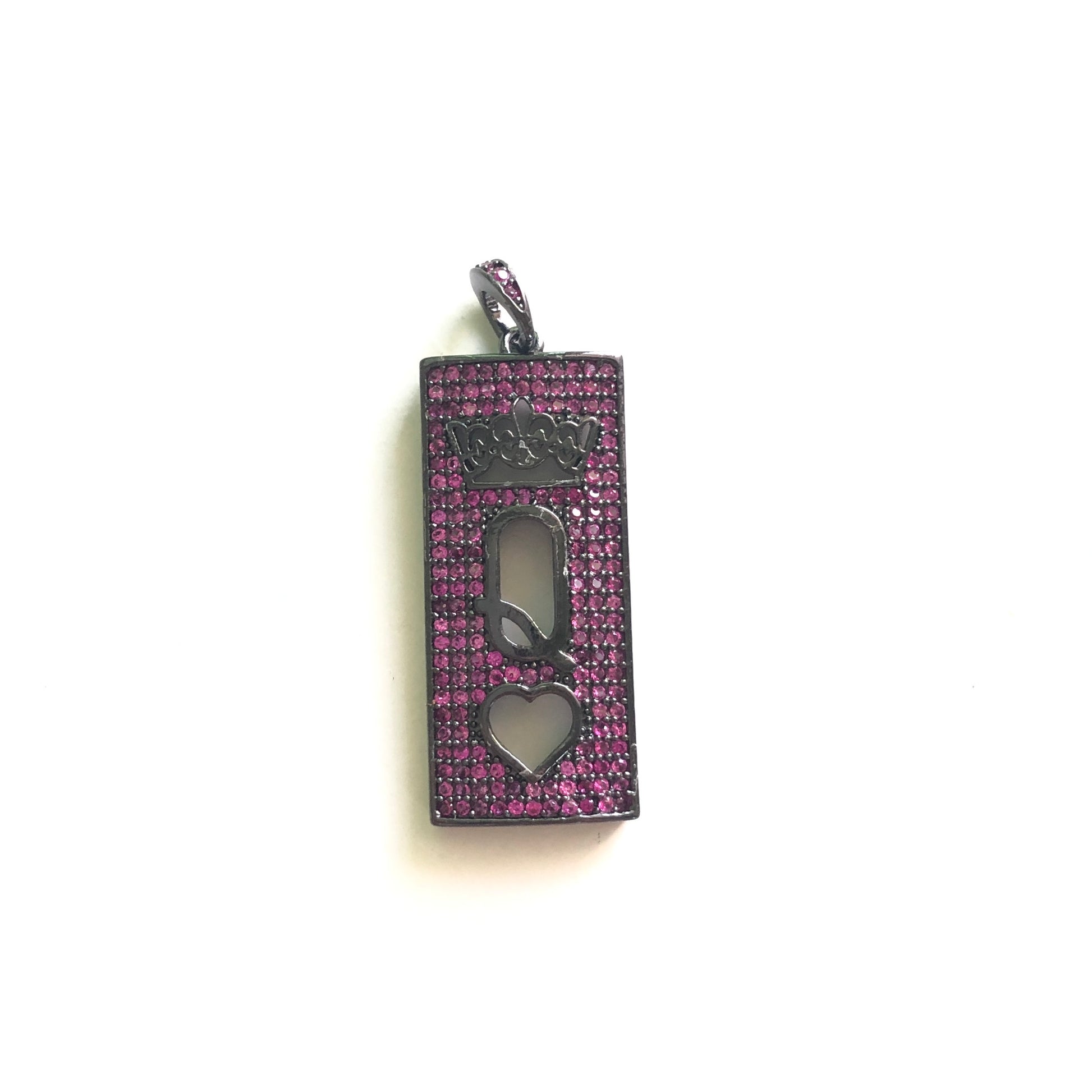 5pcs/lot 30*13mm Colorful CZ Paved Queen of Heart Word Tag Charms Fuchsia on Black CZ Paved Charms Colorful Zirconia On Sale Queen Charms Charms Beads Beyond