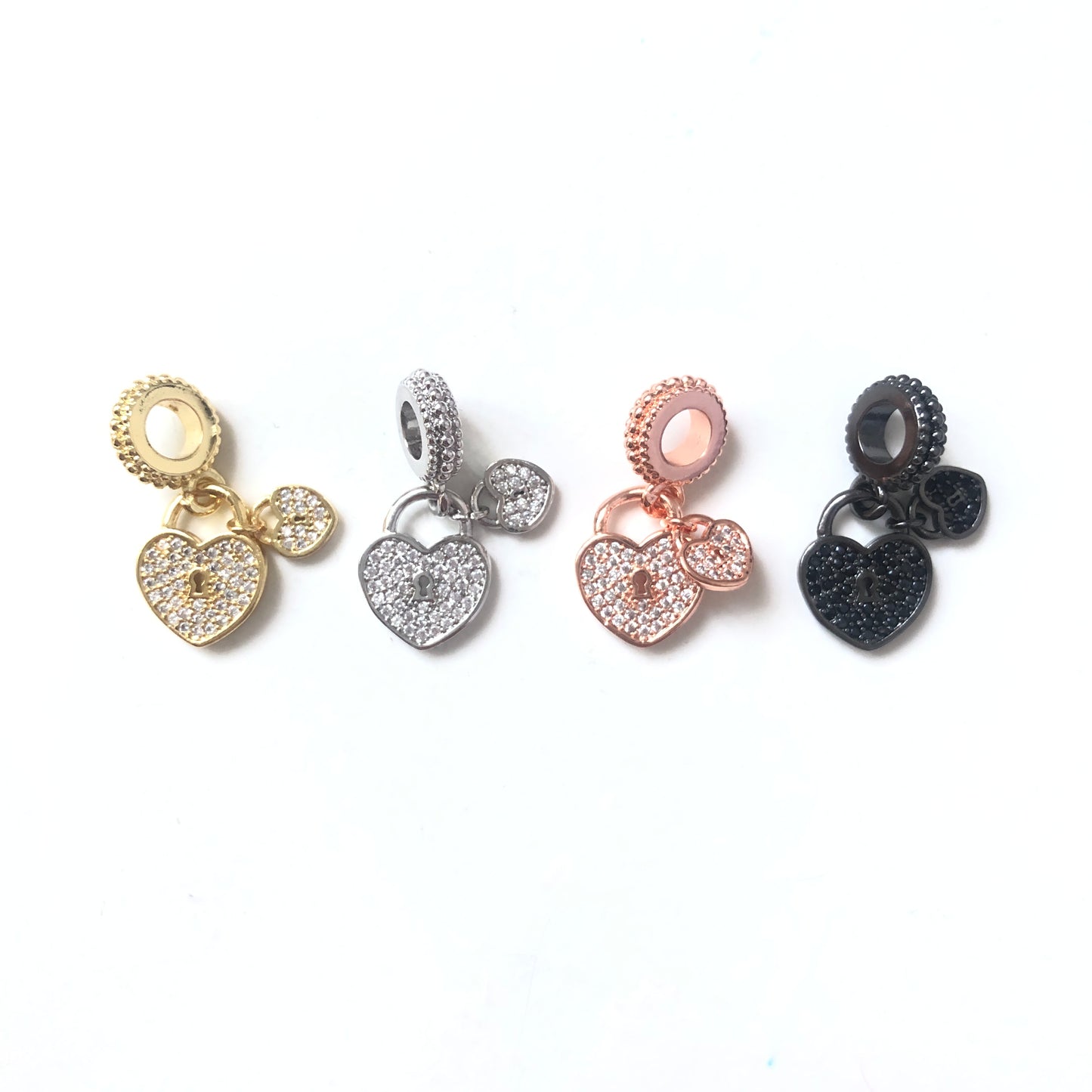 10pcs/lot 23*11mm CZ Paved Double Heart Lock Charms CZ Paved Charms Hearts Charms Beads Beyond