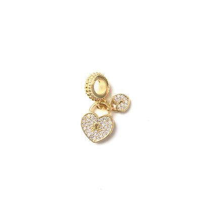 10pcs/lot 23*11mm CZ Paved Double Heart Lock Charms Gold CZ Paved Charms Hearts Charms Beads Beyond