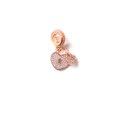 10pcs/lot 23*11mm CZ Paved Double Heart Lock Charms Rose Gold CZ Paved Charms Hearts Charms Beads Beyond