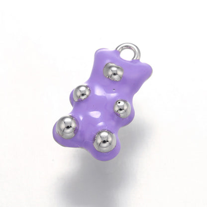 10pcs/lot 17.5*10mm Colorful Enamel Gold & Silver Plated Baby Bear Charm Silver Purple Enamel Charms Charms Beads Beyond