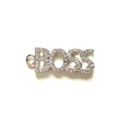 10pcs/lot 30*12mm CZ Paved Boss Charms Silver CZ Paved Charms On Sale Words & Quotes Charms Beads Beyond