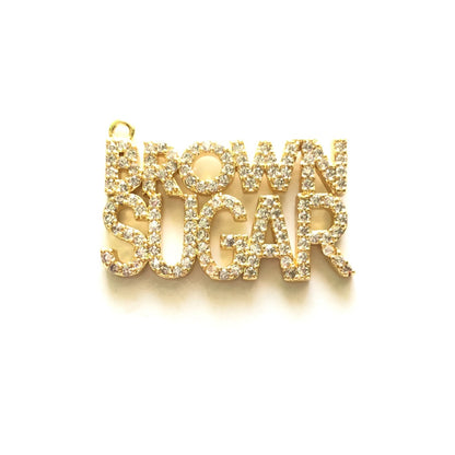 10pcs/lot 26.5*18mm CZ Paved Brown Sugar Charms Gold CZ Paved Charms On Sale Words & Quotes Charms Beads Beyond