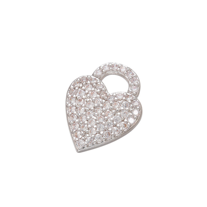 10pcs/lot 15.5*12mm CZ Paved Heart Lock Charms Silver CZ Paved Charms Hearts Keys & Locks Small Sizes Charms Beads Beyond