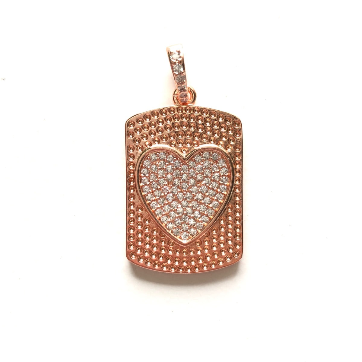 10pcs/lot 37*19mm CZ Pave Heart Rectangle Plate Charm Pendants Rose Gold CZ Paved Charms Hearts On Sale Charms Beads Beyond