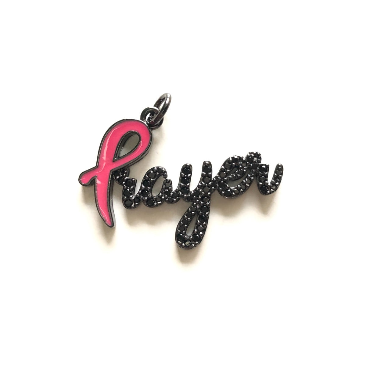 10pcs/lot CZ Paved Pink Ribbon Prayer Charms - Breast Cancer Awareness Black on Black CZ Paved Charms Breast Cancer Awareness Charms Beads Beyond