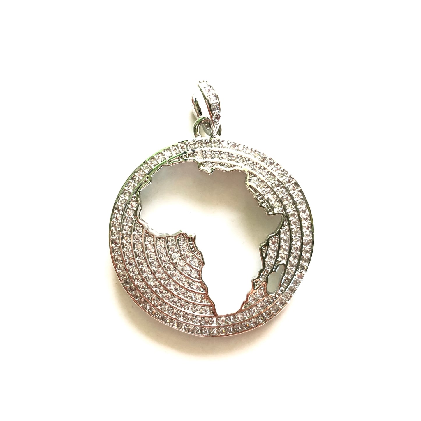 10pcs/lot 27mm CZ Paved Africa Map Charms for Black History Month Juneteenth Awareness Silver CZ Paved Charms Juneteenth & Black History Month Awareness Maps On Sale Charms Beads Beyond