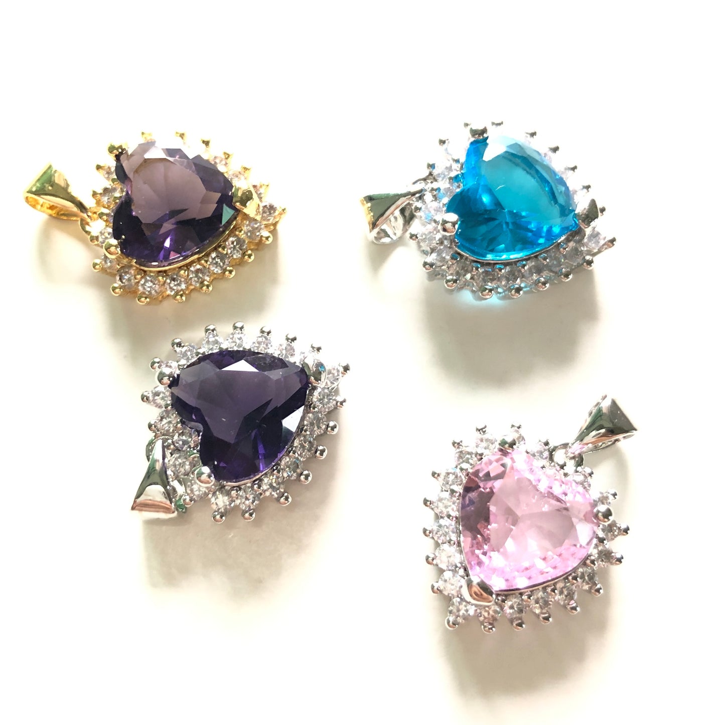10pcs/lot 18*16mm Purple Pink Blue CZ Paved Heart Charms CZ Paved Charms Hearts Charms Beads Beyond