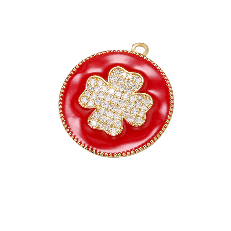 10pcs/lot 27.5*24mm Colorful Enamel CZ Pave Clover Charm Red Enamel Charms Charms Beads Beyond