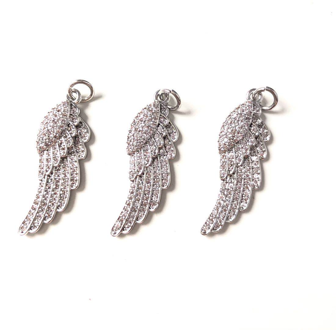 10pcs/lot 33*10mm CZ Paved Wing Charms Silver CZ Paved Charms On Sale Wings Charms Beads Beyond