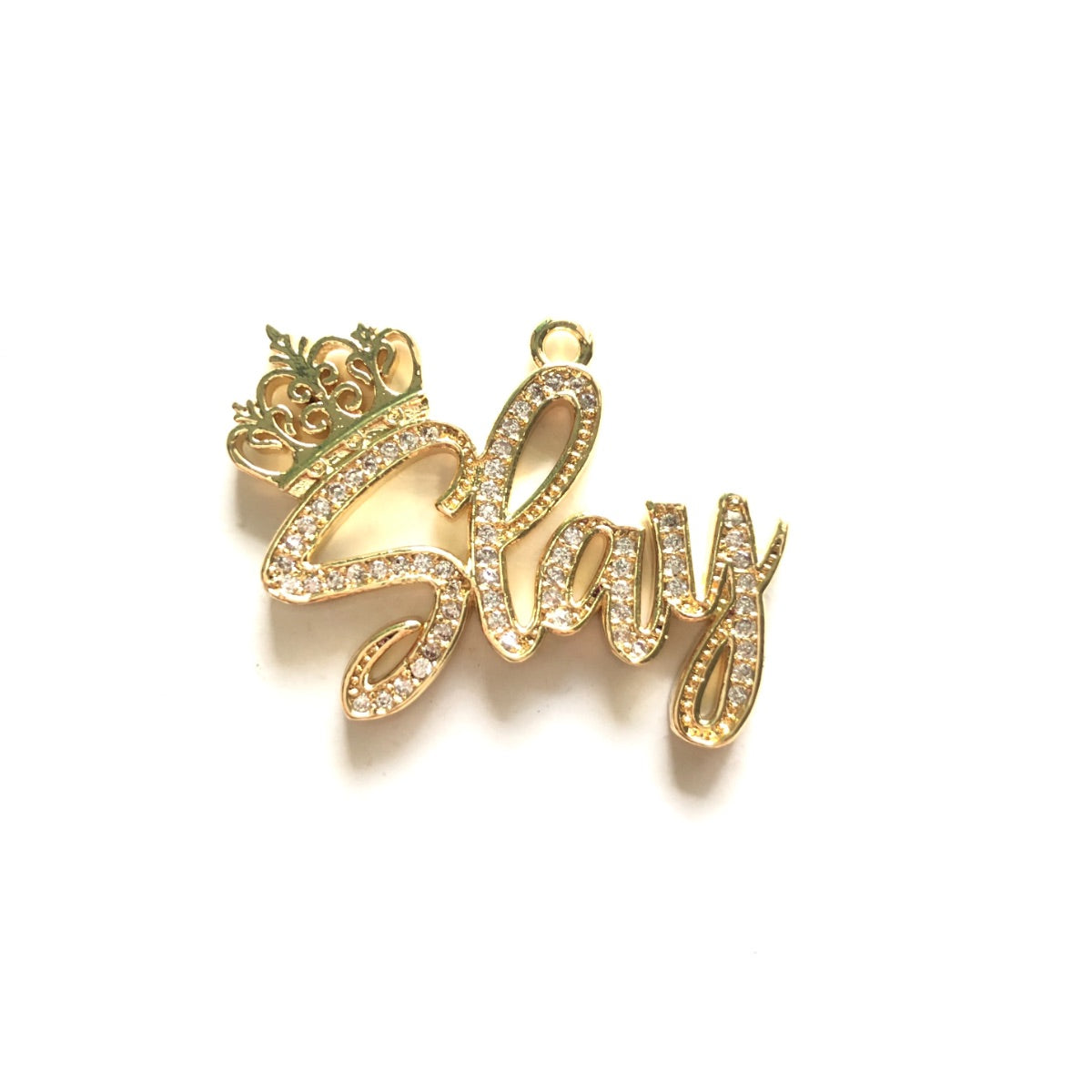 10pcs/lot 32*24mm CZ Paved Crown Slay Letter Charms Gold CZ Paved Charms Crowns Words & Quotes Charms Beads Beyond