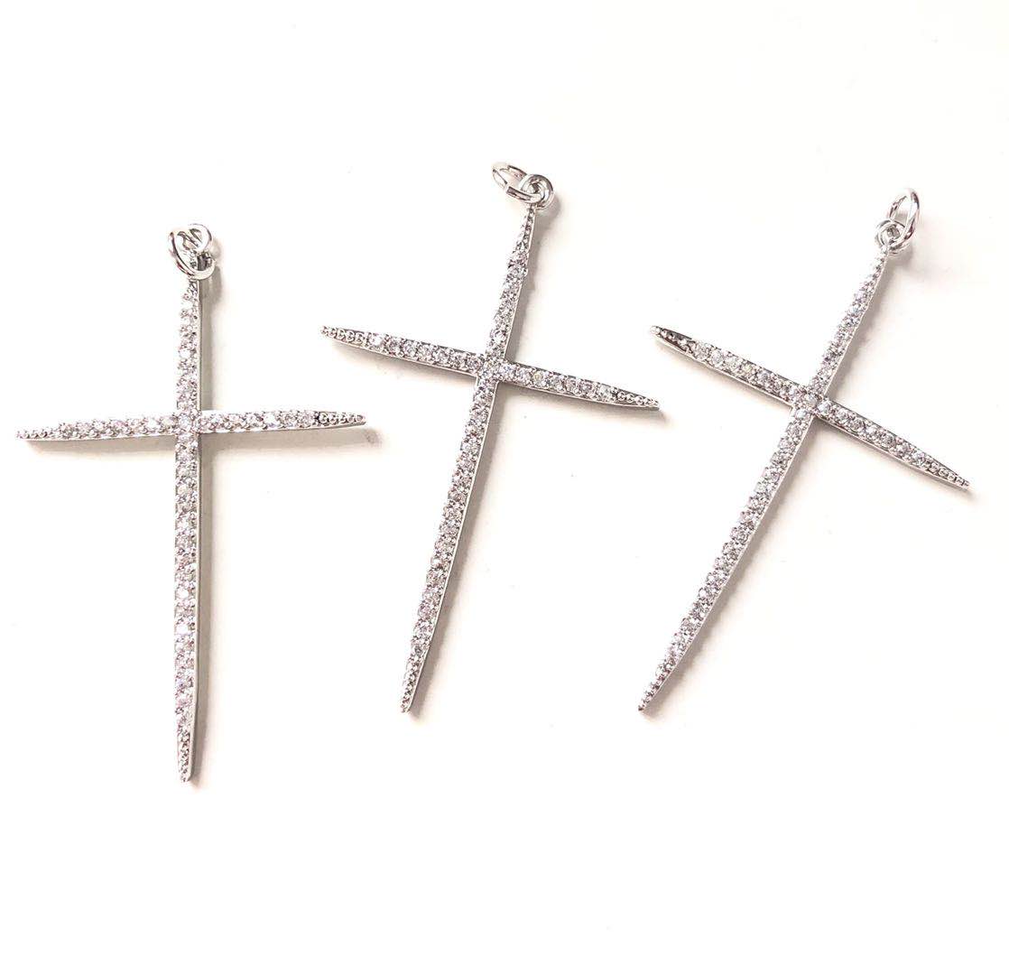 10pcs/lot 45*30mm CZ Paved Cross Charms Silver CZ Paved Charms Crosses Charms Beads Beyond