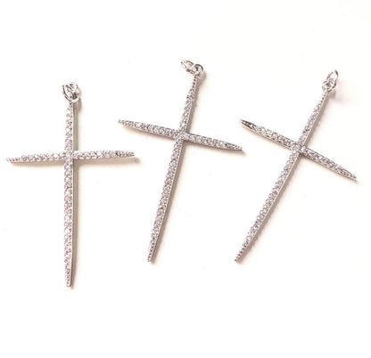 10pcs/lot 45*30mm CZ Paved Cross Charms Silver CZ Paved Charms Crosses Charms Beads Beyond