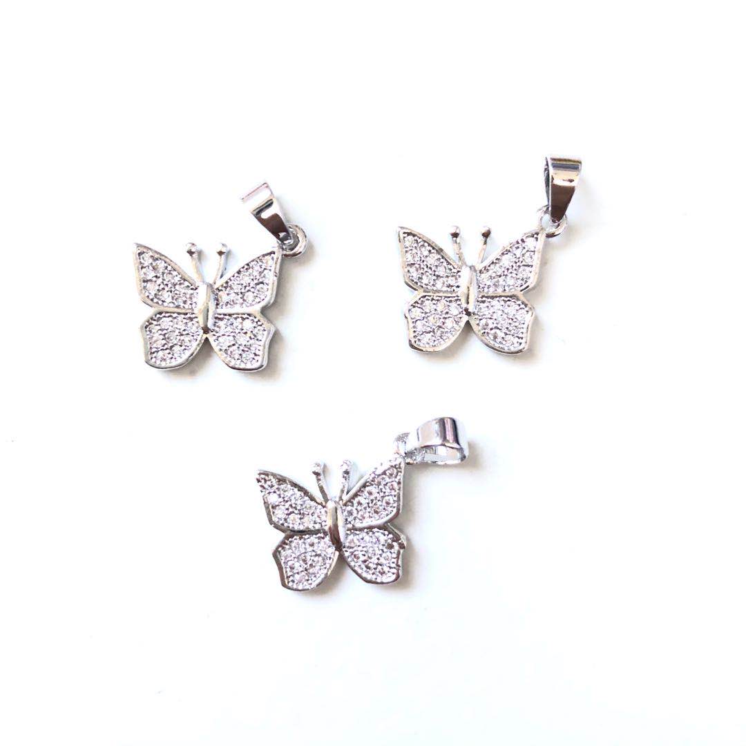 10pcs/lot 11*13mm CZ Paved Butterfly Charms Silver CZ Paved Charms Butterflies Charms Beads Beyond