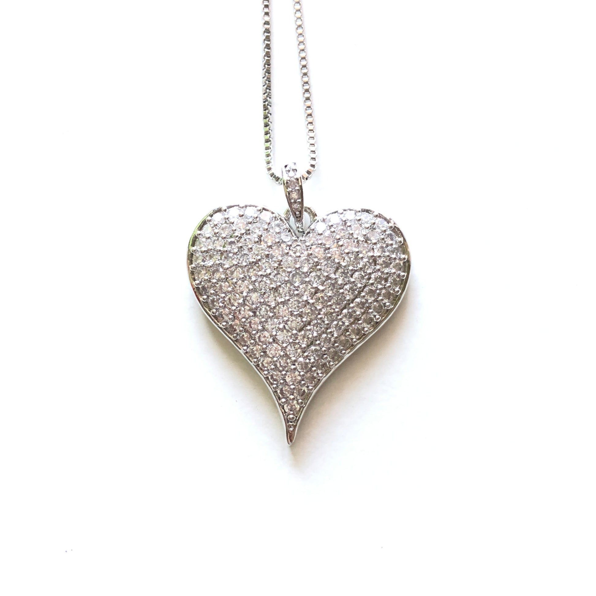 5pcs/lot 30*23mm CZ Paved Heart Necklace Silver Necklaces Love & Heart Necklaces Charms Beads Beyond