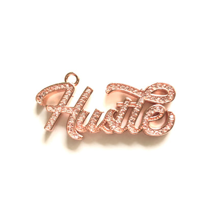 10pcs/lot 37.5*18mm CZ Paved Hustle Charms Rose Gold CZ Paved Charms On Sale Words & Quotes Charms Beads Beyond