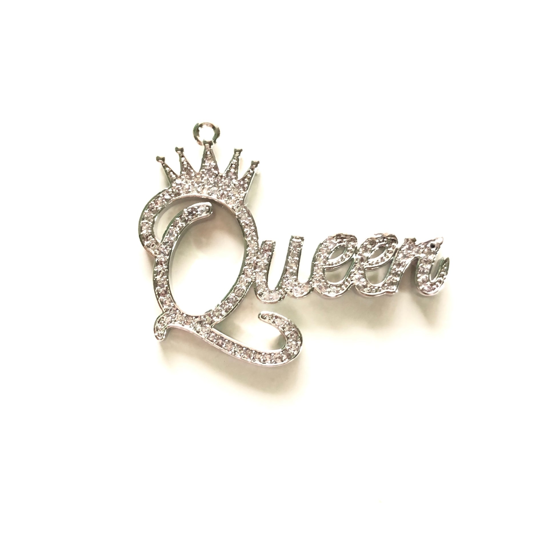 10pcs/lot 39*30mm CZ Paved Crown Queen Word Charms Silver CZ Paved Charms Crowns Queen Charms Words & Quotes Charms Beads Beyond