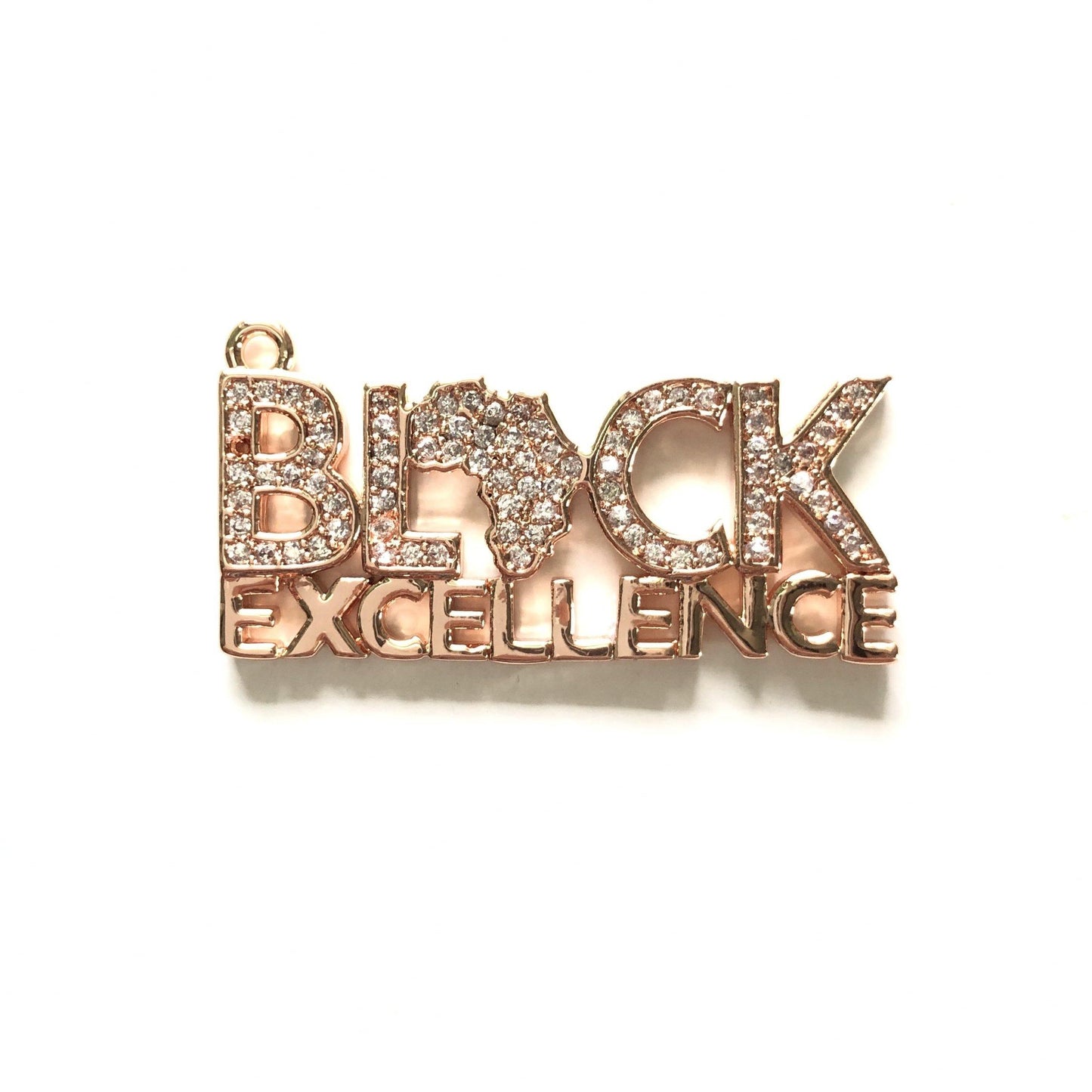 10pcs/lot 34.5*15mm CZ Paved Black Excellence Charms Black History Month Juneteenth Awareness Rose Gold CZ Paved Charms Juneteenth & Black History Month Awareness Words & Quotes Charms Beads Beyond