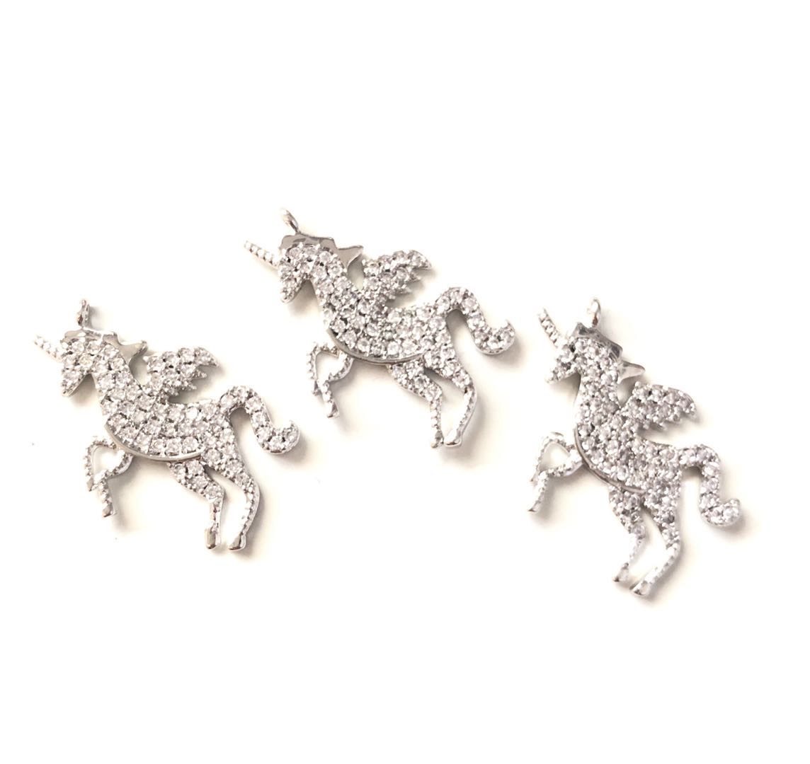10pcs/lot 20.8*26.4mm CZ Paved Unicorn Charms Silver CZ Paved Charms Animals & Insects On Sale Charms Beads Beyond