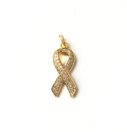 10pcs/lot 27*13mm CZ Paved Pink Ribbon Breast Cancer Awareness Charms Gold CZ Paved Charms Breast Cancer Awareness Charms Beads Beyond