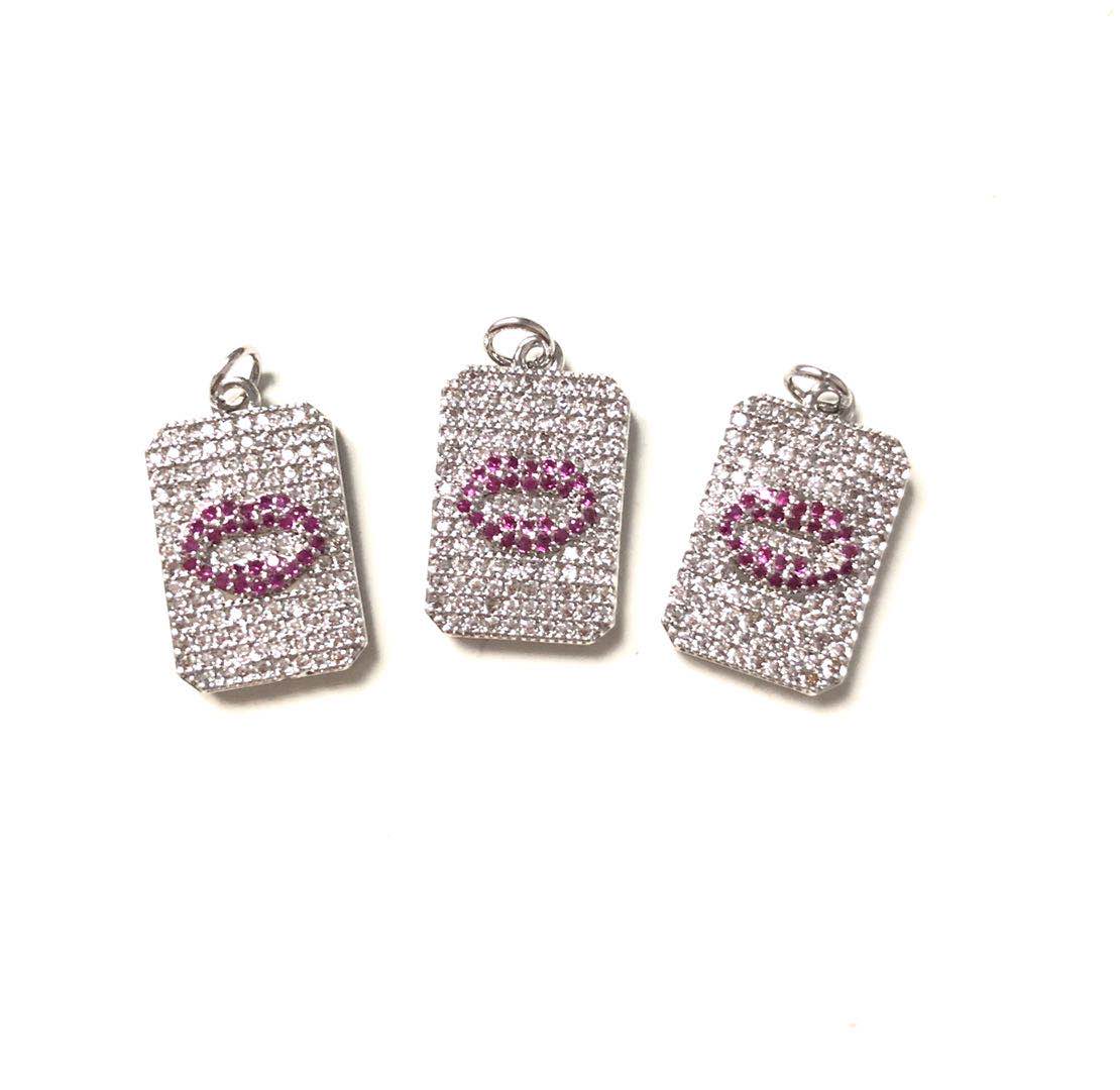 10pcs/lot 21*13mm CZ Paved Red Lip Charms Silver CZ Paved Charms Fashion On Sale Charms Beads Beyond
