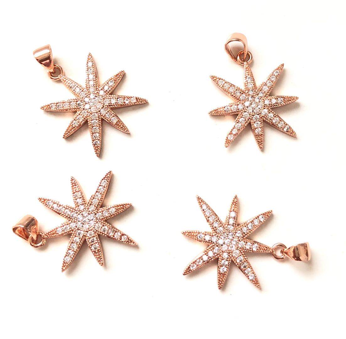 10pcs/lot 18.8mm CZ Paved Star Charms Rose Gold CZ Paved Charms On Sale Sun Moon Stars Charms Beads Beyond