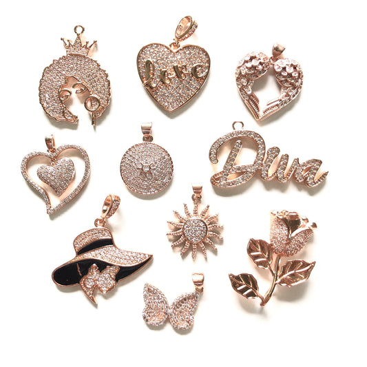 10pcs/lot Mix CZ Paved Charms Bundle-Rose Gold CZ Paved Charms Mix Charms Charms Beads Beyond