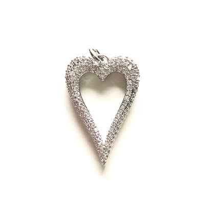 10pcs/lot 30*19.8mm Micro Zirconia Pave Heart Charm Pendants Silver CZ Paved Charms Hearts On Sale Charms Beads Beyond