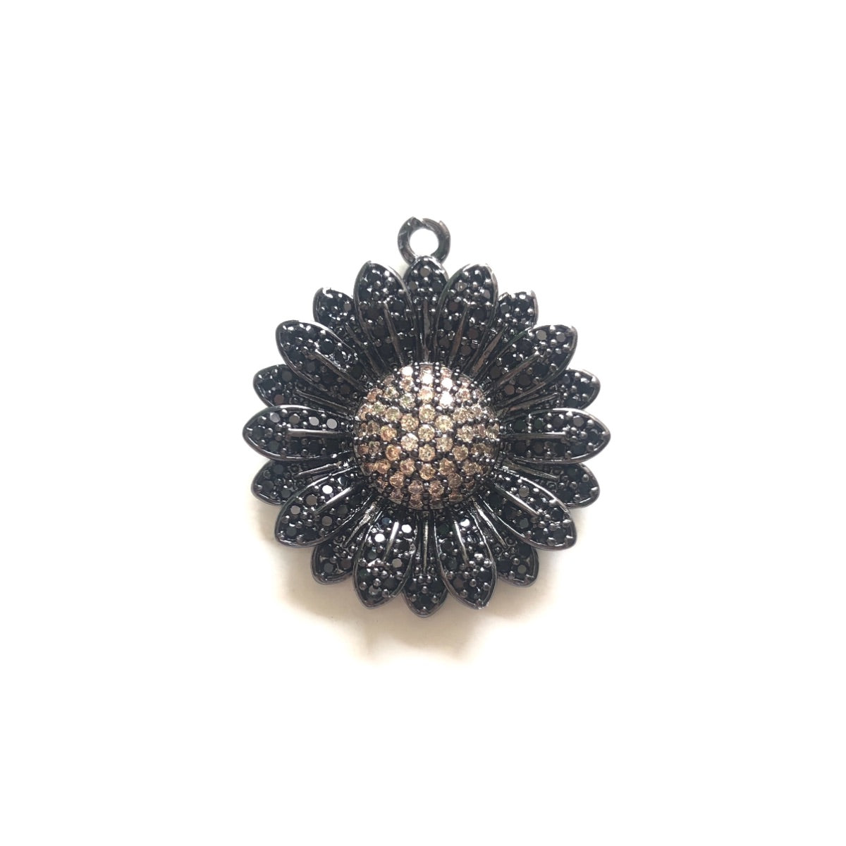 5-10pcs/lot 28.5*26mm Clear/Black + Champagne CZ Paved Sunflower Charms Black+Champagne on Black CZ Paved Charms Flowers Charms Beads Beyond