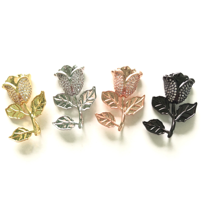 10pcs/lot 32*23mm Clear CZ Paved Rose Flower Charms CZ Paved Charms Flowers Large Sizes On Sale Charms Beads Beyond