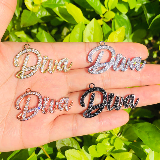 10pcs/lot 39*19mm CZ Paved DIVA Charms Mix Color CZ Paved Charms Words & Quotes Charms Beads Beyond