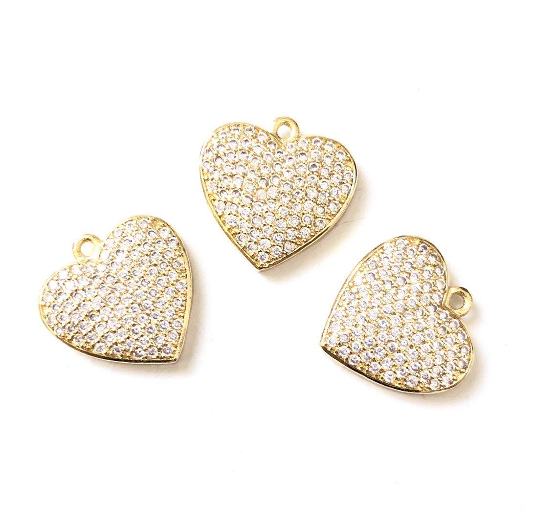 10pcs/lot 18*18mm CZ Paved Heart Charms Gold CZ Paved Charms Hearts On Sale Charms Beads Beyond