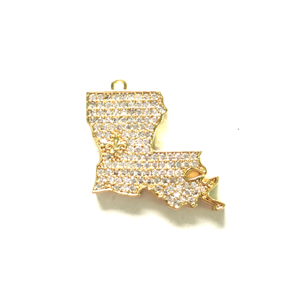 10pcs/lot 24*26mm CZ Paved Fleur De Lis Sign Louisiana Map Saints Charms Gold CZ Paved Charms American Football Sports Louisiana Inspired Maps Charms Beads Beyond