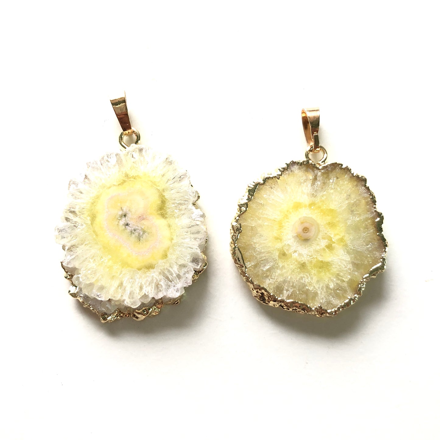 1PC 25-40mm Gold Plated Natural Sunflower Agate Charms-Premium Quality Yellow on Gold Stone Charms Charms Beads Beyond