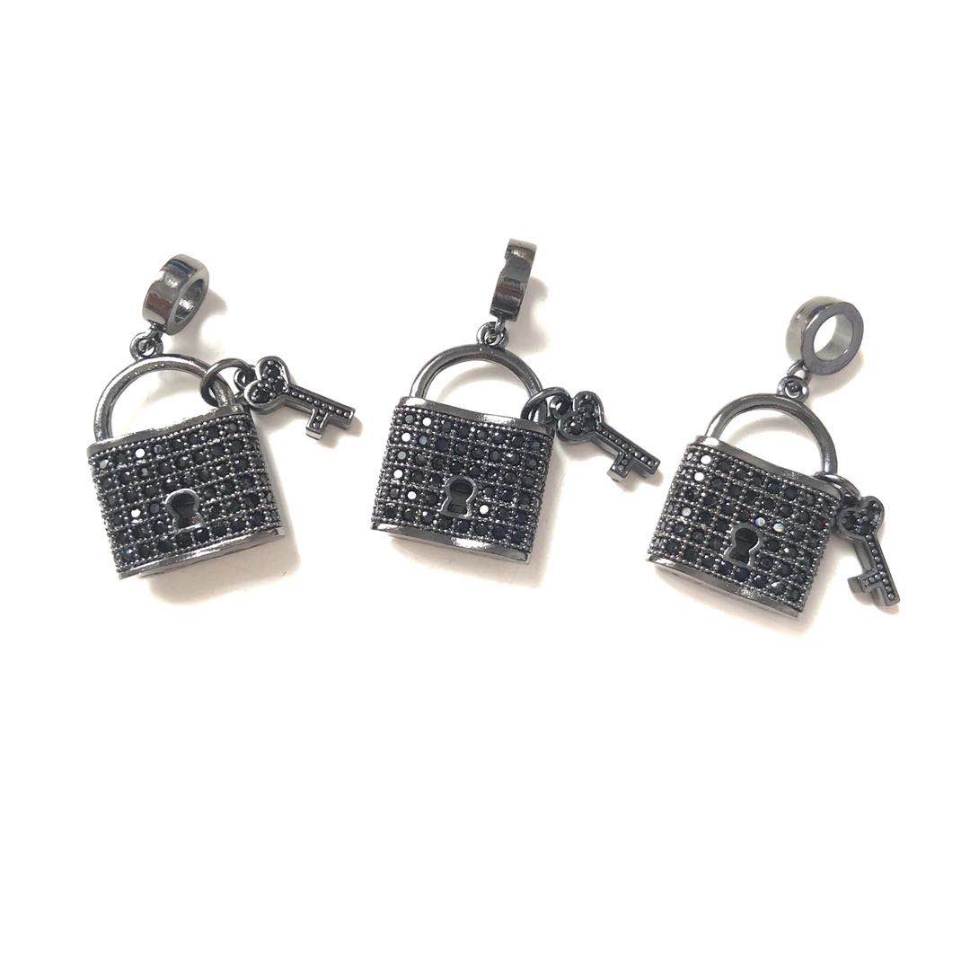 10pcs/lot 18.5*14.5mm CZ Paved Lock & Key Charms Black on Black CZ Paved Charms Keys & Locks Charms Beads Beyond