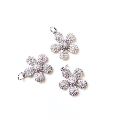 10pcs/lot 18*15.8mm CZ Paved Flower Charms Silver CZ Paved Charms Flowers On Sale Charms Beads Beyond