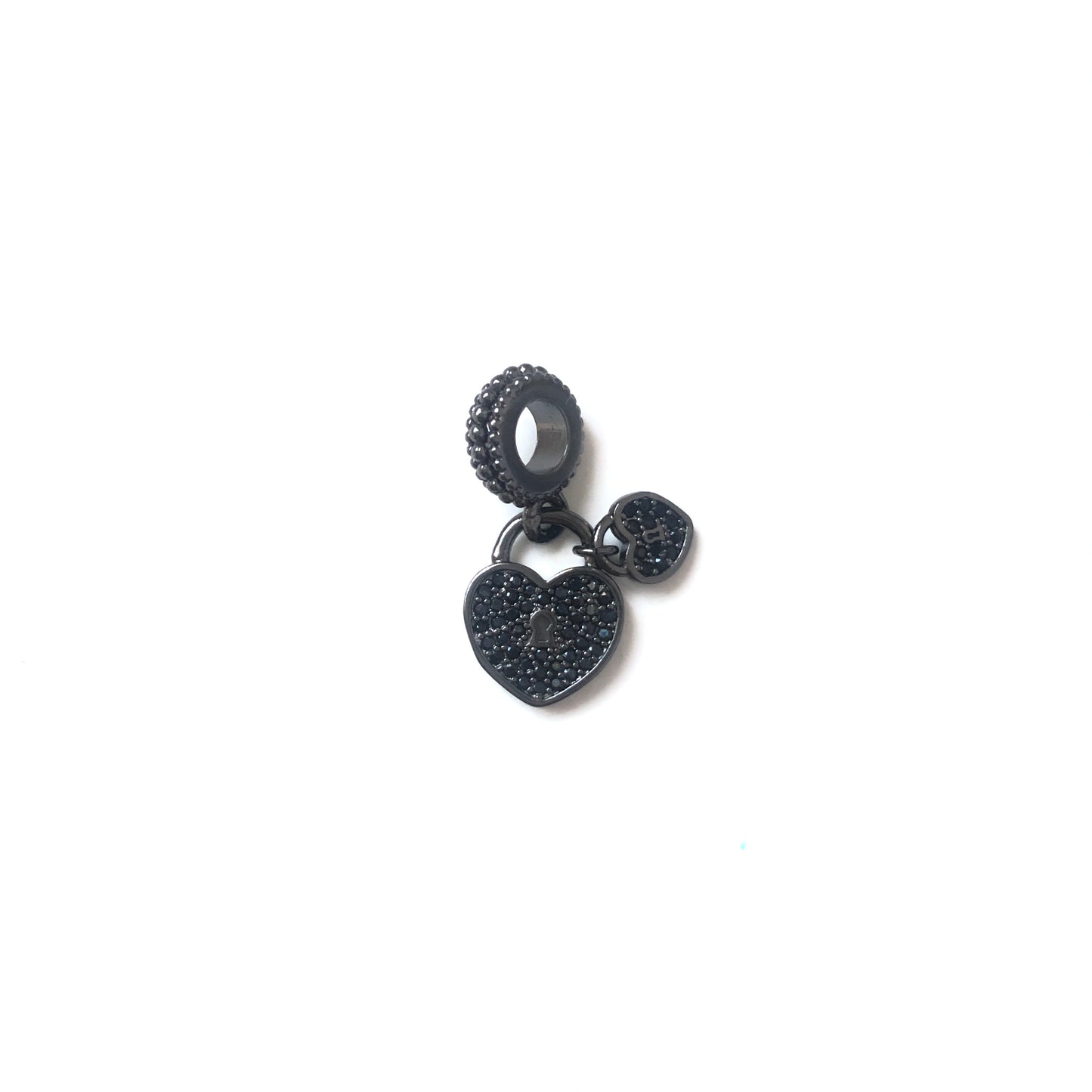 10pcs/lot 23*11mm CZ Paved Double Heart Lock Charms Black on Black CZ Paved Charms Hearts Charms Beads Beyond