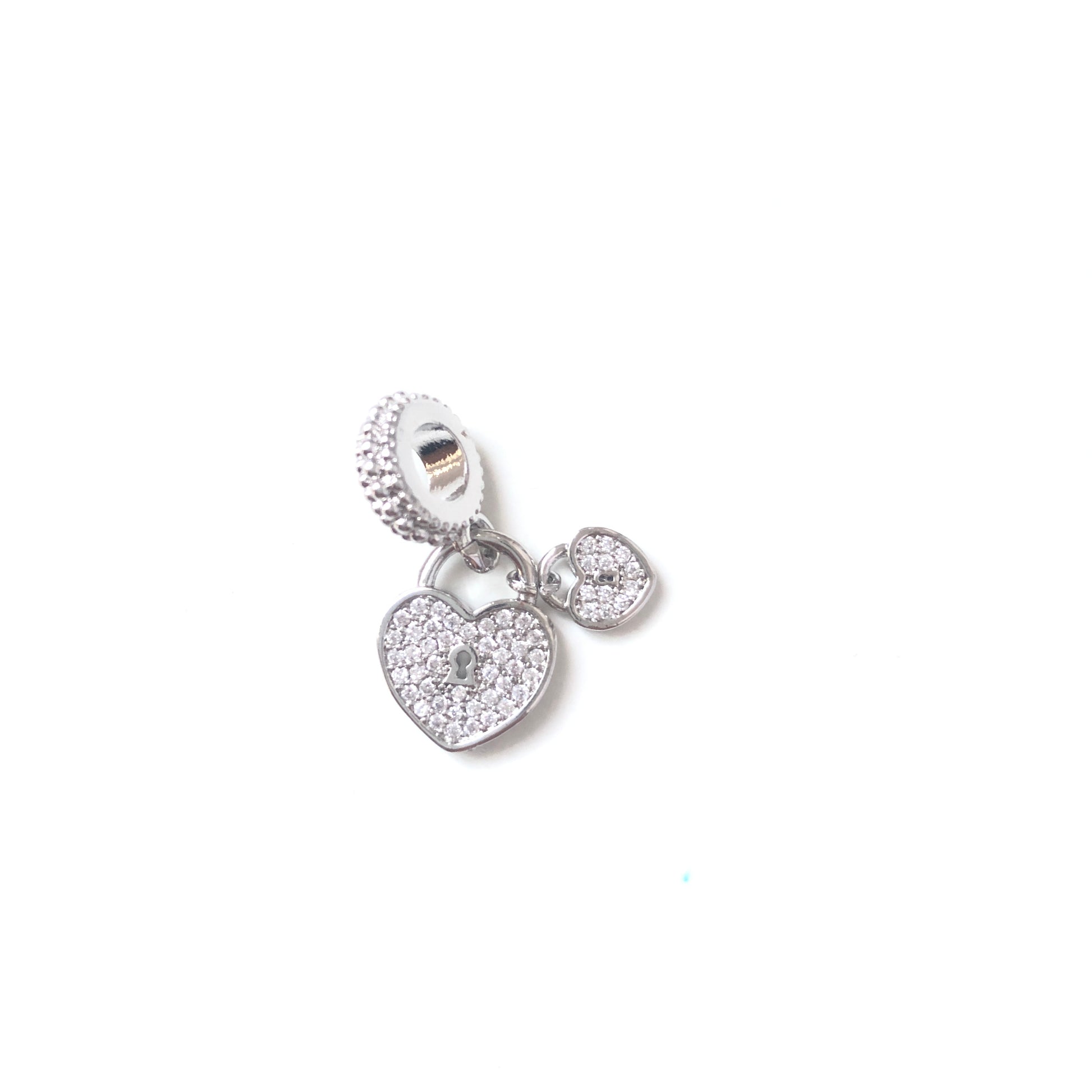 10pcs/lot 23*11mm CZ Paved Double Heart Lock Charms Silver CZ Paved Charms Hearts Charms Beads Beyond