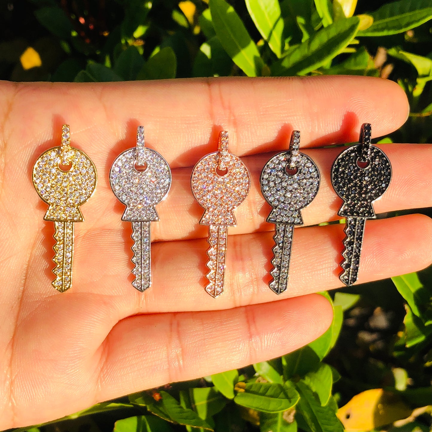 10pcs/lot 35*13mm CZ Paved Key Charms Mix Color CZ Paved Charms Keys & Locks Charms Beads Beyond