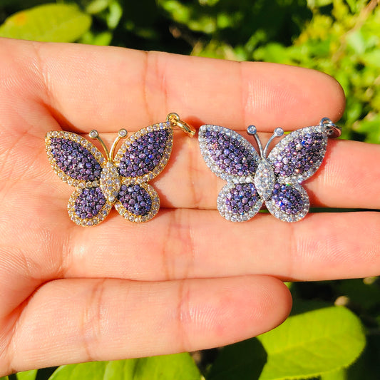 5pcs/lot 29.5*20mm Purple CZ Paved Butterfly Charms CZ Paved Charms Butterflies Colorful Zirconia Charms Beads Beyond