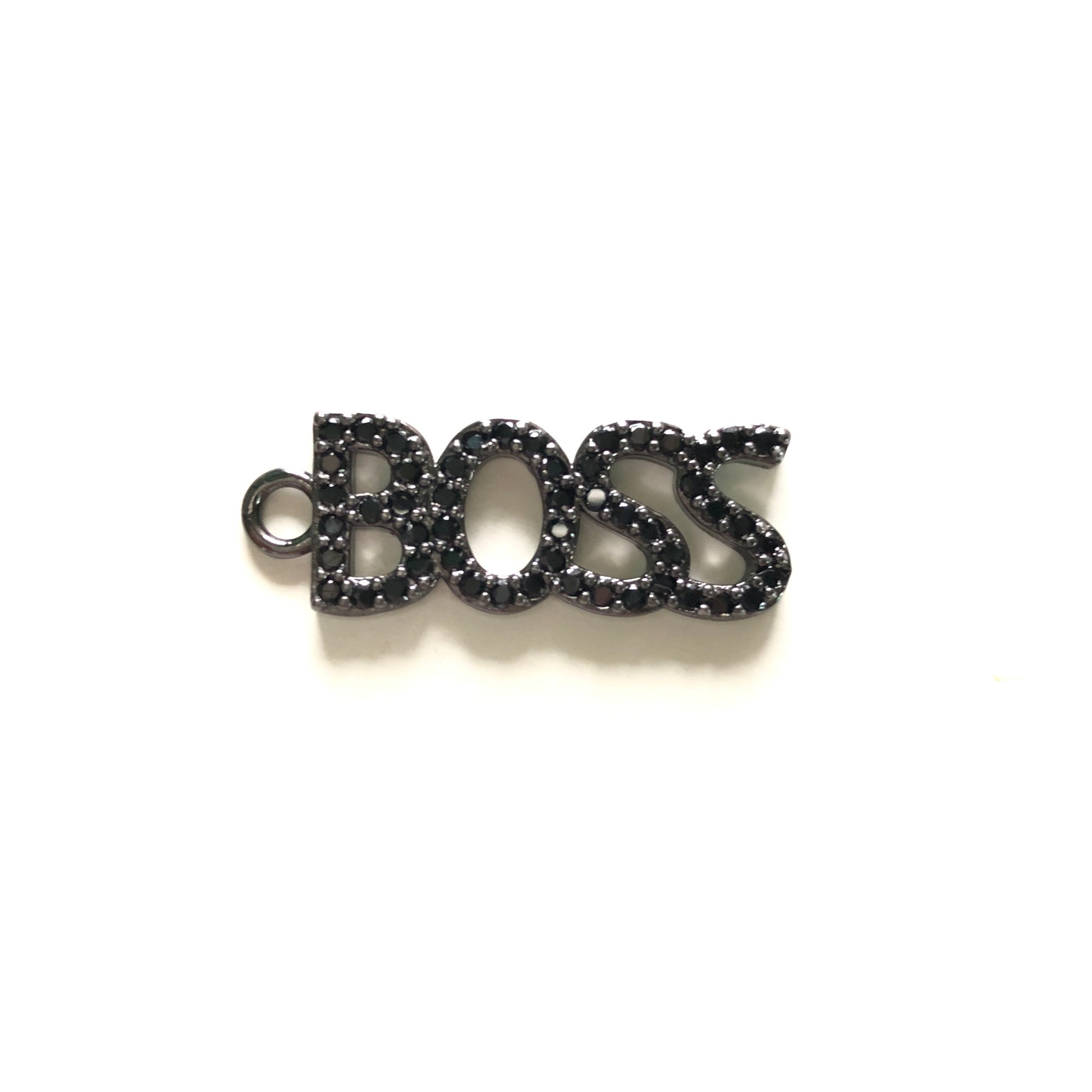 10pcs/lot 30*12mm CZ Paved Boss Charms Black on Black CZ Paved Charms On Sale Words & Quotes Charms Beads Beyond