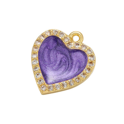 10pcs/lot 14*12mm Colorful Enamel CZ Paved Small Size Heart Charm Purple Enamel Charms Charms Beads Beyond