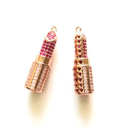10pcs/lot 35*10mm CZ Paved Lipstick Charms Rose Gold CZ Paved Charms Fashion On Sale Charms Beads Beyond