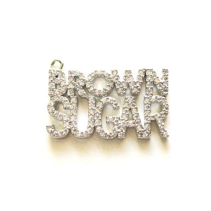 10pcs/lot 26.5*18mm CZ Paved Brown Sugar Charms Silver CZ Paved Charms On Sale Words & Quotes Charms Beads Beyond