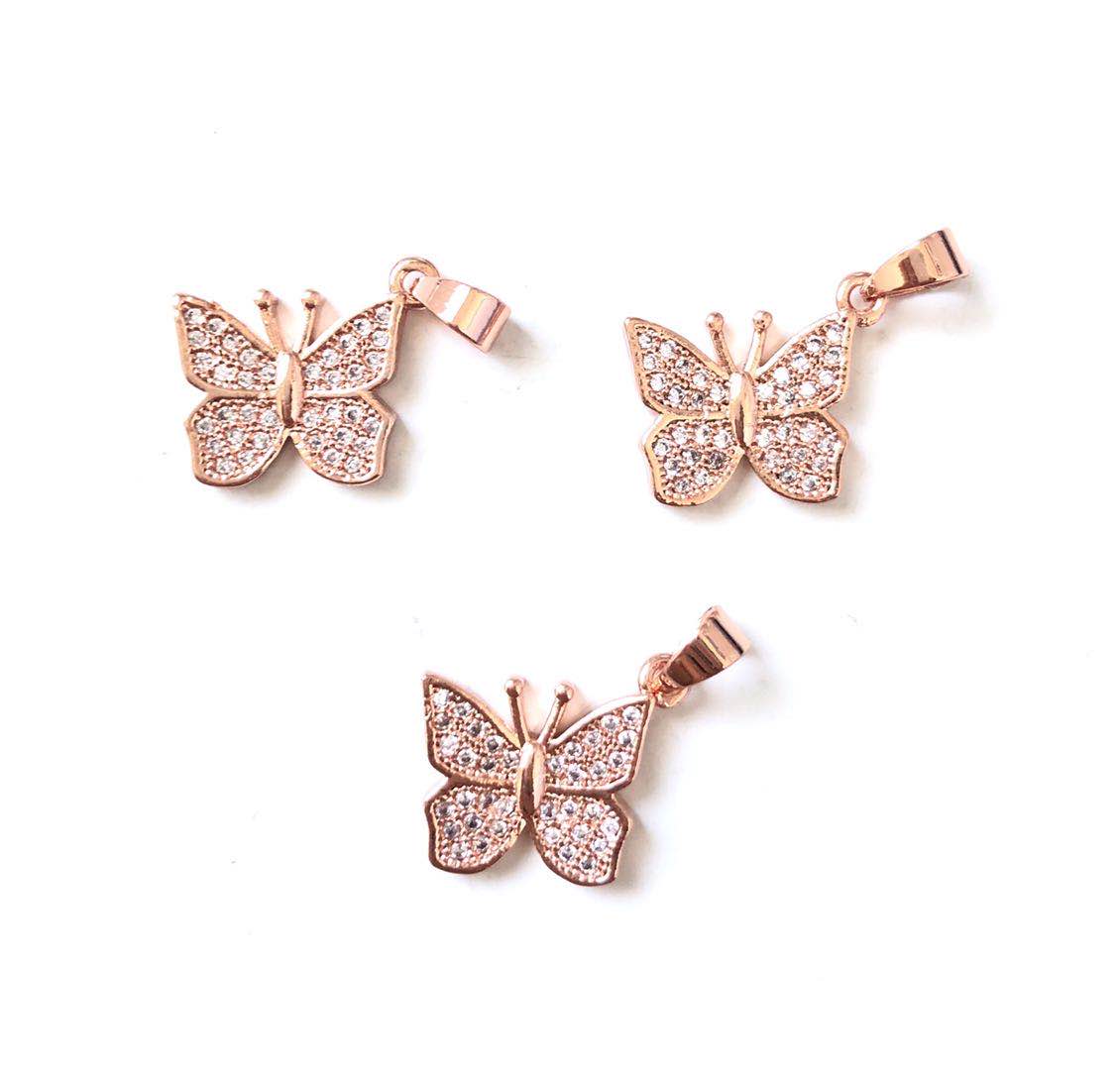 10pcs/lot 11*13mm CZ Paved Butterfly Charms Rose Gold CZ Paved Charms Butterflies Charms Beads Beyond