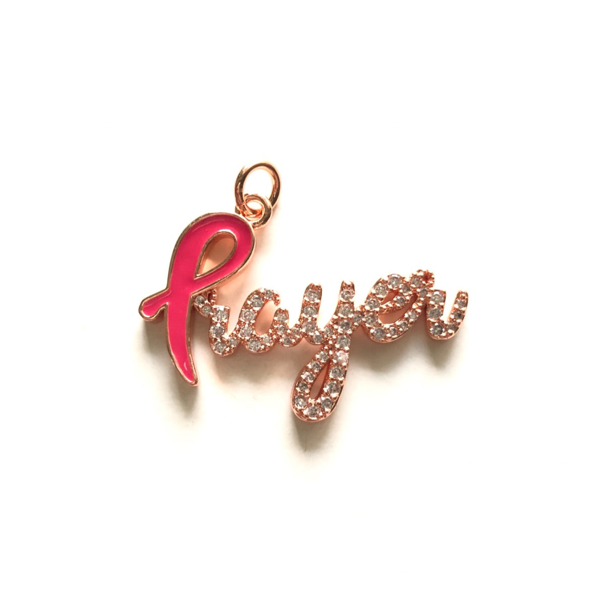 10pcs/lot CZ Paved Pink Ribbon Prayer Charms - Breast Cancer Awareness Rose Gold CZ Paved Charms Breast Cancer Awareness Charms Beads Beyond