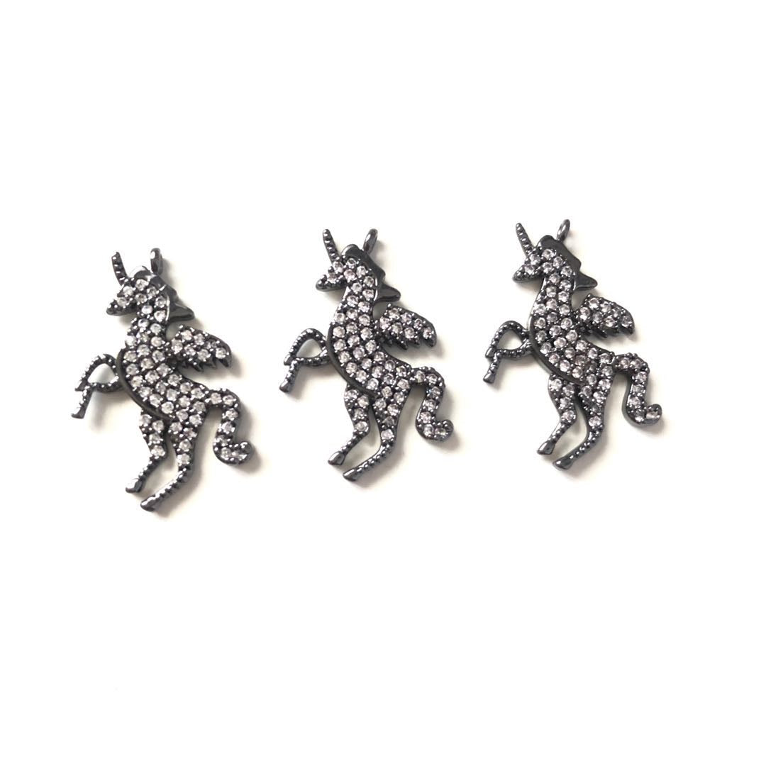 10pcs/lot 20.8*26.4mm CZ Paved Unicorn Charms Black CZ Paved Charms Animals & Insects On Sale Charms Beads Beyond