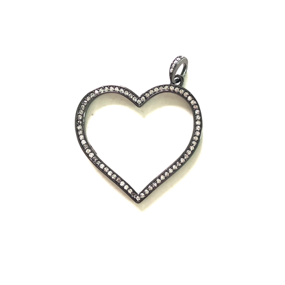 10pcs/lot 32*30mm CZ Paved Heart Charms Black CZ Paved Charms Hearts Charms Beads Beyond
