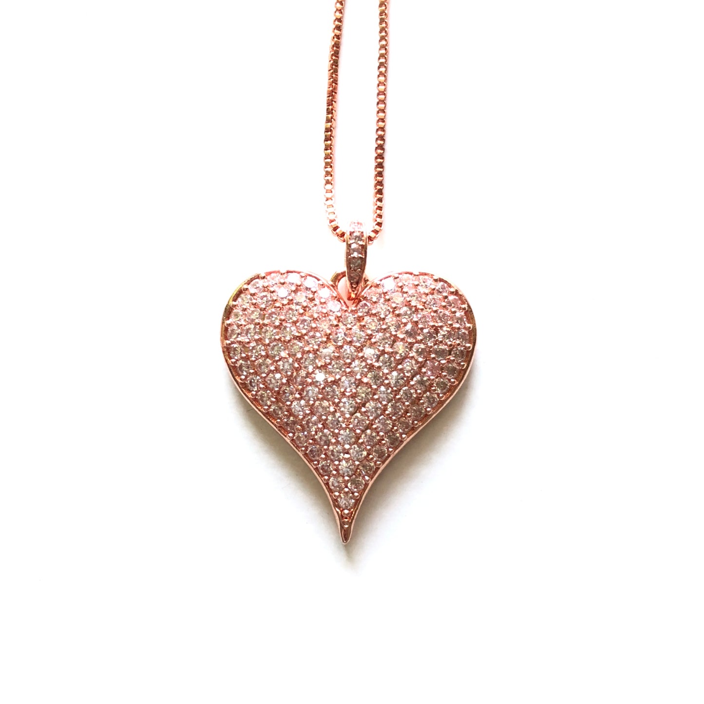 5pcs/lot 30*23mm CZ Paved Heart Necklace Rose Gold Necklaces Love & Heart Necklaces Charms Beads Beyond
